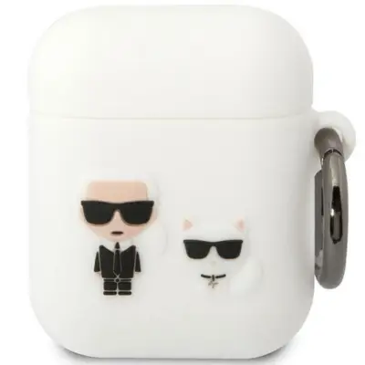 KARL LAGERFELD AirPods 1/2 Skal Silicone Karl&Choupette - Vit