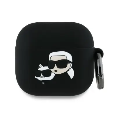Karl Lagerfeld AirPods 4 Silikonskal Karl&Choupette Head 3D - Svart