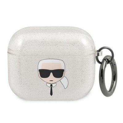 Karl Lagerfeld Skal Glitter Karl`s Head Airpods 3 - Silver