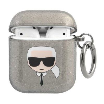 Karl Lagerfeld Skal Glitter Karl`s Head Airpods - Svart