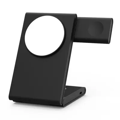 M5 Fällbar 15W Laddningsställ för iPhone 12-15 / iWatch / AirPods - Svart/Vit