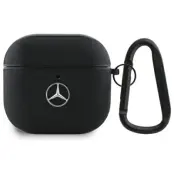 Mercedes AirPods 4 Skal Läder Metallogo - Svart