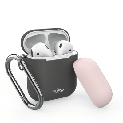 Puro - Silicone Skal AirPods med krok - Mörkgrå