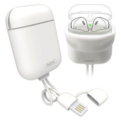 Remax Silica airpods 1/2 skal + USB lightning Kabel/hook Vit