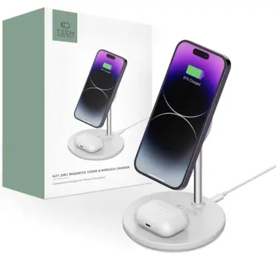 Tech-Protect 2-in-1 Trådlös Laddare Magsafe Magnetic 15W - Vit