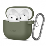 Tech-Protect Airpods 4 Skal Silikon Hook - Olive grön