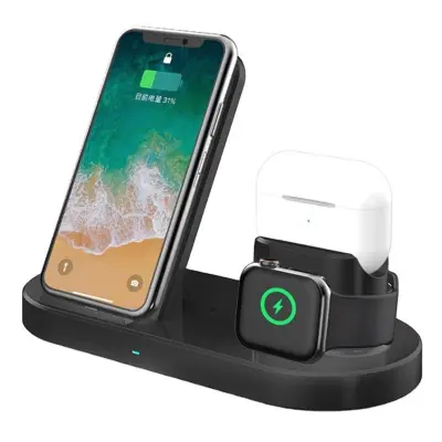 Trådlös 3-i-1 15W laddare för Airpods, mobil och klocka - Svart