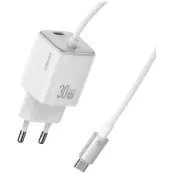 USAMS Snabbladdare 30W 2xUSB-C GaN Mini JC - Vit
