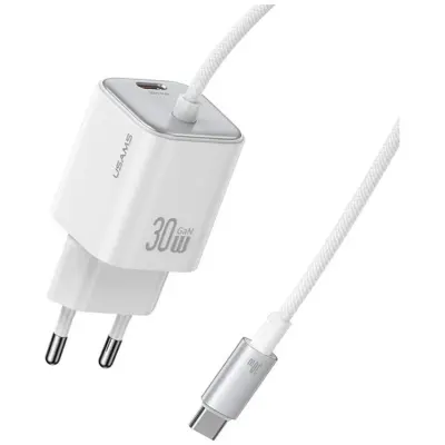 USAMS Snabbladdare 30W 2xUSB-C GaN Mini JC - Vit