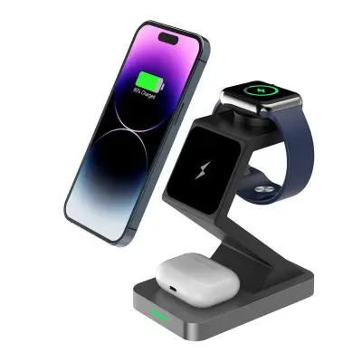 X3 15W Magnetisk Trådlös Laddare för iPhone/iWatch/AirPods - Svart