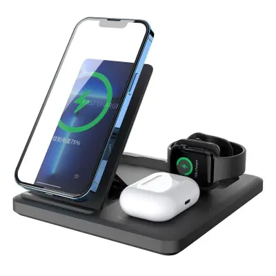 15W Trådlös laddningsställ för iPhone, Apple Watch, AirPods Pro, svart