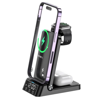 3-i-1 Trådlös Laddare iPhone, Apple Watch, Airpods 15W - Svart