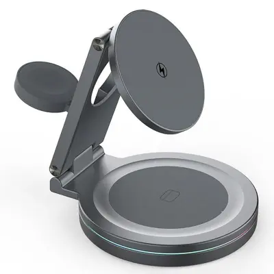 3-i-1 Laddningsställ för iPhone, Apple Watch och AirPods - Grå