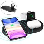 3-i-1 Multifunktionell Trådlös Laddare 10W för Apple Watch, AirPods - Svart