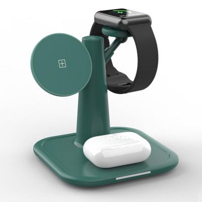 3in1 15W Magsafe Trådlös laddare iPhone - Apple Watch - AirPods - Grön