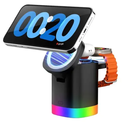 3in1 MagSafe Trådlös Laddare iPhone Apple Watch Airpods (Svart)