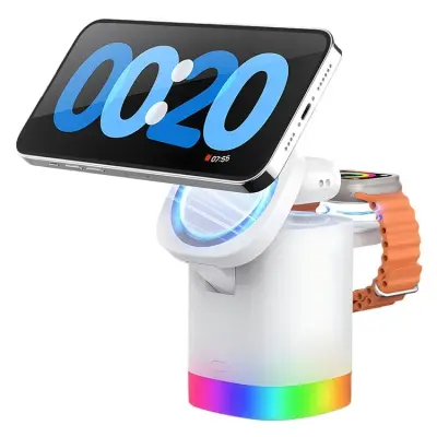 3in1 MagSafe Trådlös Laddare iPhone Apple Watch Airpods (Vit)