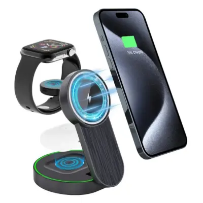 3in1 MagSafe Trådlös Laddare iPhone Apple Watch Airpods 15W L9 (Svart) (Svart)