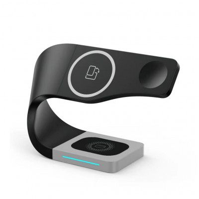 [3in1] Magsafe Trådlös Laddare iPhone, Apple Watch, Airpods Metal - Svart