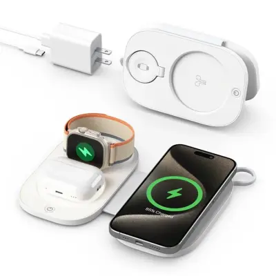 3in1 MagSafe Trådlös Laddare iPhone Apple Watch Airpods - Vit (Vit)