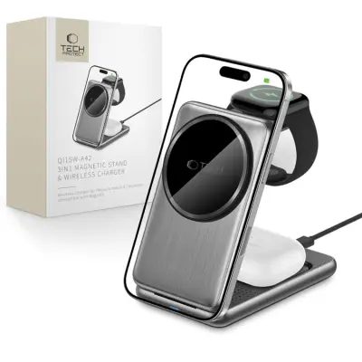 [3in1] Tech-Portect Trådlös Laddare Magsafe iPhone Apple Watch AirPods - Grå