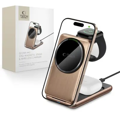 [3in1] Tech-Portect Trådlös Laddare Magsafe iPhone Apple Watch AirPods - Guld