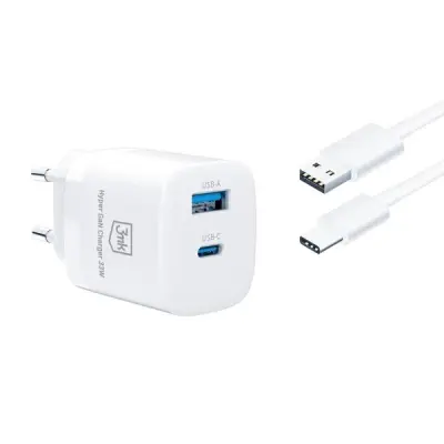 3MK Väggladdare Med USB C Kabel - Vit