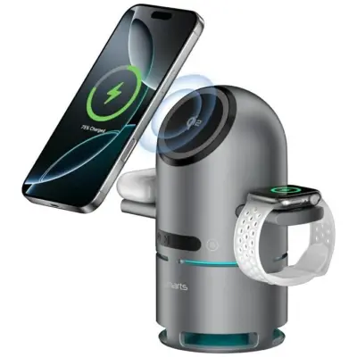 4smarts Qi2 Trådlös Laddare Apple Watch iPhone Airpods ChargeBot Sound - Grå