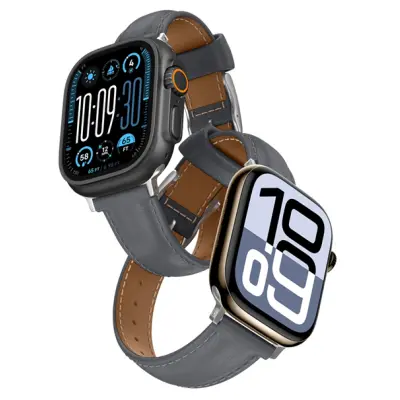 AmazingThing Apple Watch 45/46/49mm Armband Class Läder - Grå