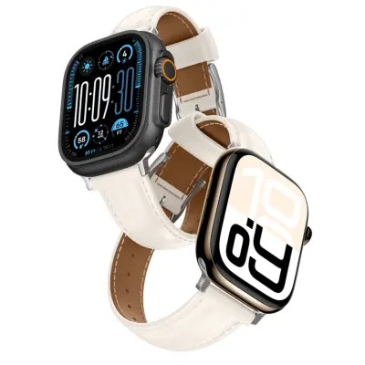 AmazingThing Apple Watch 45/46/49mm Armband Class Läder - Ljusbeige