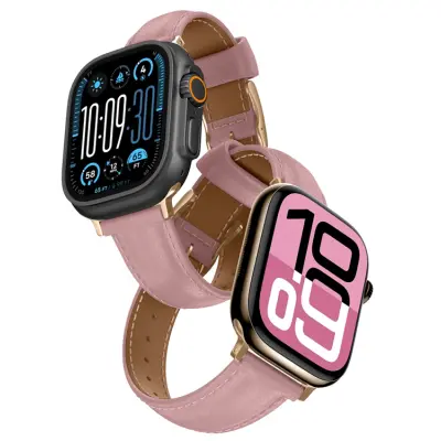 AmazingThing Apple Watch 45/46/49mm Armband Class Läder - Rosa