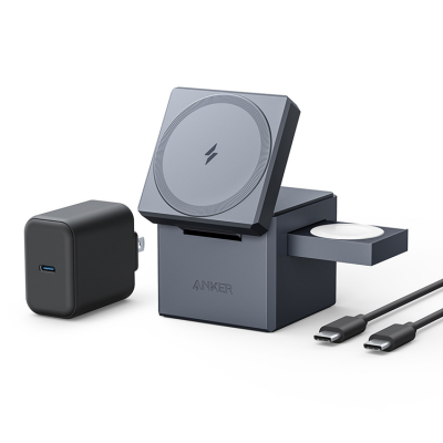 Anker 3-in-1 Trådlös Laddare Magsafe 15W iPhone, Apple Watch, AirPods - Grå