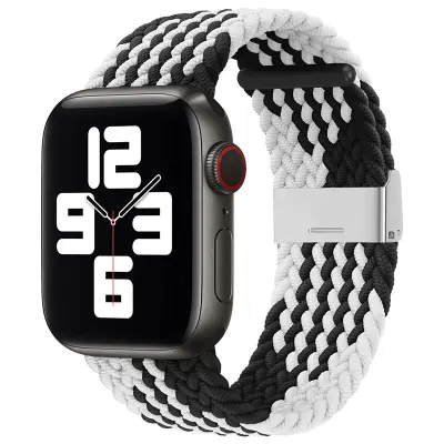 Apple Watch 2/3/4/5/6/7/SE (42/44/45mm) Armband Braided Tyg - Svart/Vit