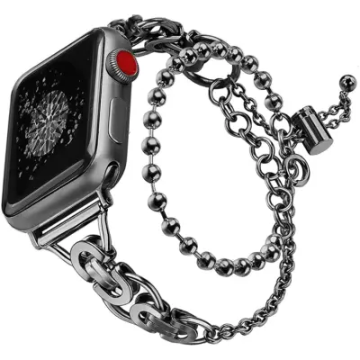 Apple Watch 2/3/4/5/6/7/SE (42/44/45mm) Armband Metal Pearls - Svart