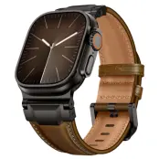 Apple Watch (42/44/45/46/49mm) Armband Cowhide Läder - Mörkbrun
