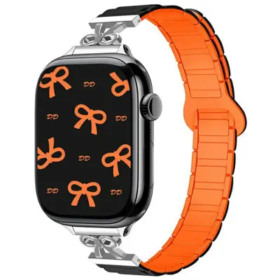 Apple Watch 42/44/45/46/49mm Armband Magnetic Bowknot - Svart/Orange