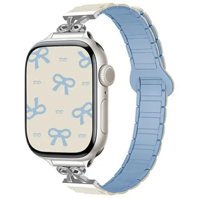 Apple Watch 42/44/45/46/49mm Armband Magnetic Bowknot - Vit/Blå