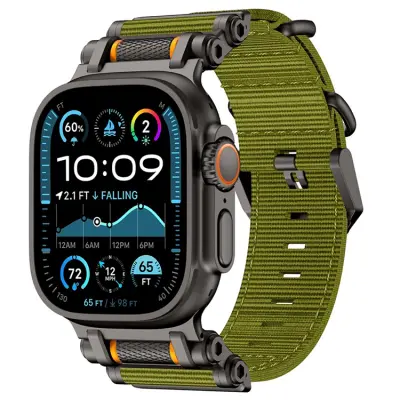 Apple Watch 42/44/45/46/49mm Armband Nylon - Grön