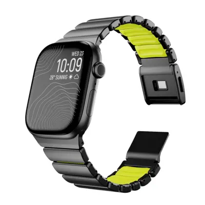 Apple Watch (42/44/45/46/49mm) Armband Stainless Steel (Svart/Grön)