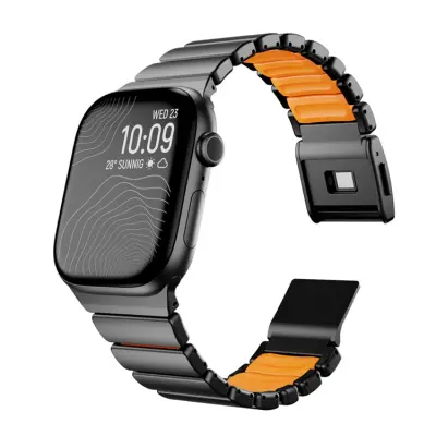 Apple Watch (42/44/45/46/49mm) Armband Stainless Steel (Svart/Orange)