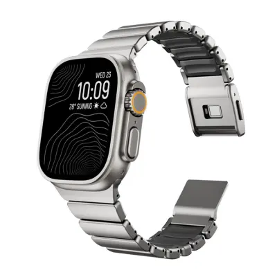 Apple Watch (42/44/45/46/49mm) Armband Stainless Steel (Titanium/Svart)