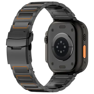 Apple Watch (42/44/45/46/49mm) Armband Titanium Alloy - Svart/Orange