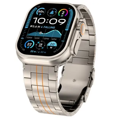 Apple Watch (42/44/45/46/49mm) Armband Titanium Alloy (Titanium/Orange)