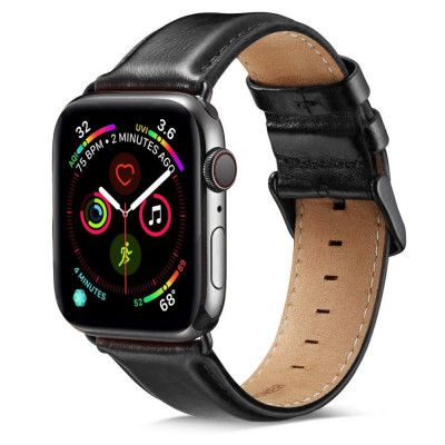 Läderarmband kompatibelt med Apple Watch 4/5/6/7/SE 42/44mm Svart