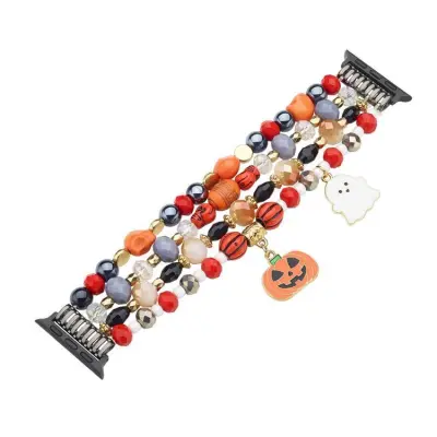 Apple Watch (49mm/46mm/45mm/44mm/42mm) Armband Halloween Beaded - Vit Spöke