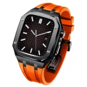Apple Watch 7/8/9 (45mm) Luxury Band Armor Stainless Steel - Svart/Orange