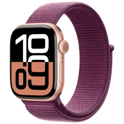 Apple Watch Series 10 42mm (GPS) Guld (Nylon Band Lila)