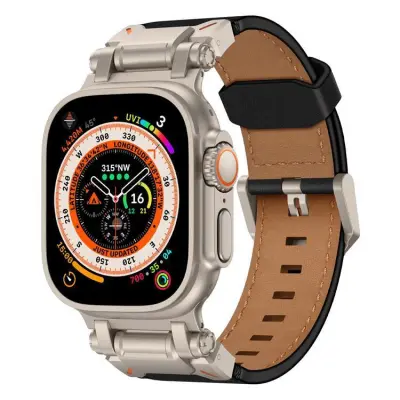 Apple Watch Ultra 2 (49mm) Armband Titanium Äkta Läder - Svart