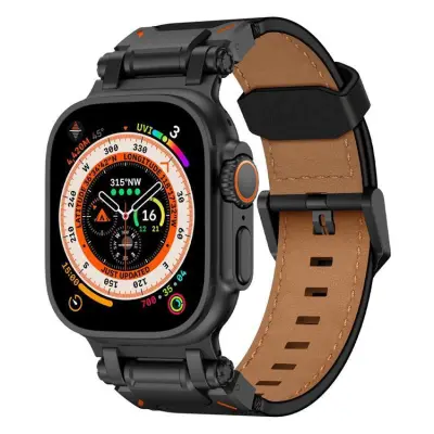 Apple Watch Ultra (49mm) Armband Svart Äkta Läder - Svart