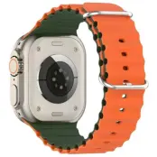 Beline Apple Watch (42/45/45/49mm) Armband Silikon Waves - Grön/Orange